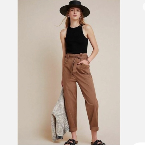 Anthropologie Ellie Utility Embroidered Trouser pants high waisted - Picture 1 of 16